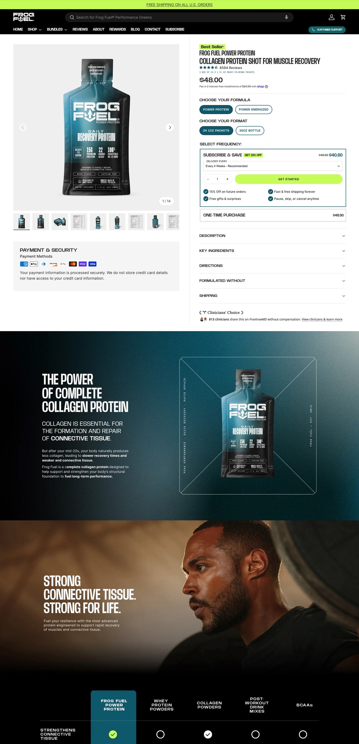 Frog Fuel product detail page after the rebuild