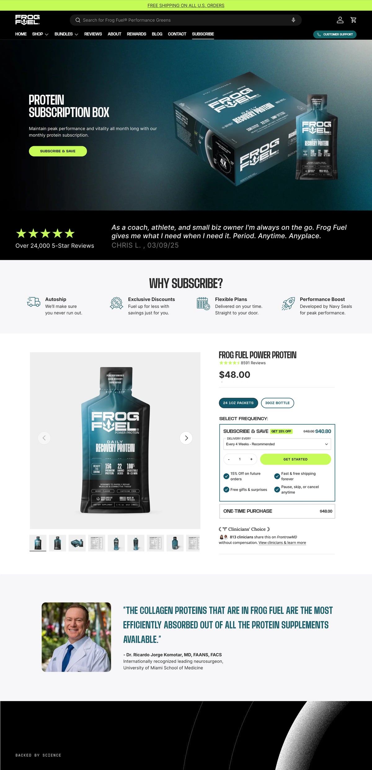 Frog Fuel Subscribe & Save landing page