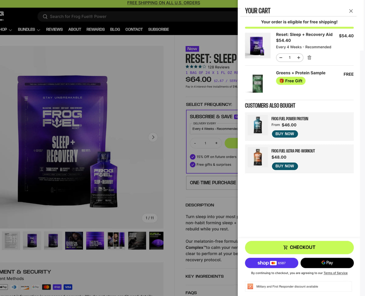Frog Fuel product detail page funnel