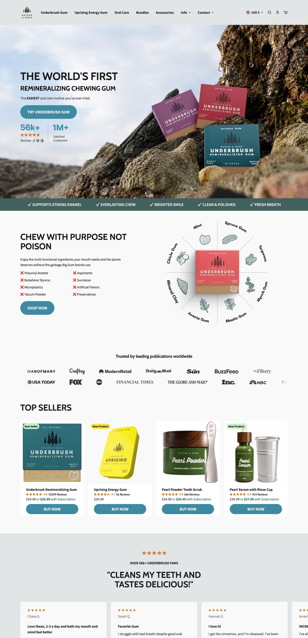 Underbrush homepage after the Shopify rebuild