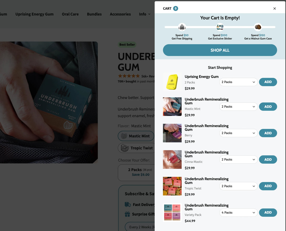 Underbrush cart and checkout