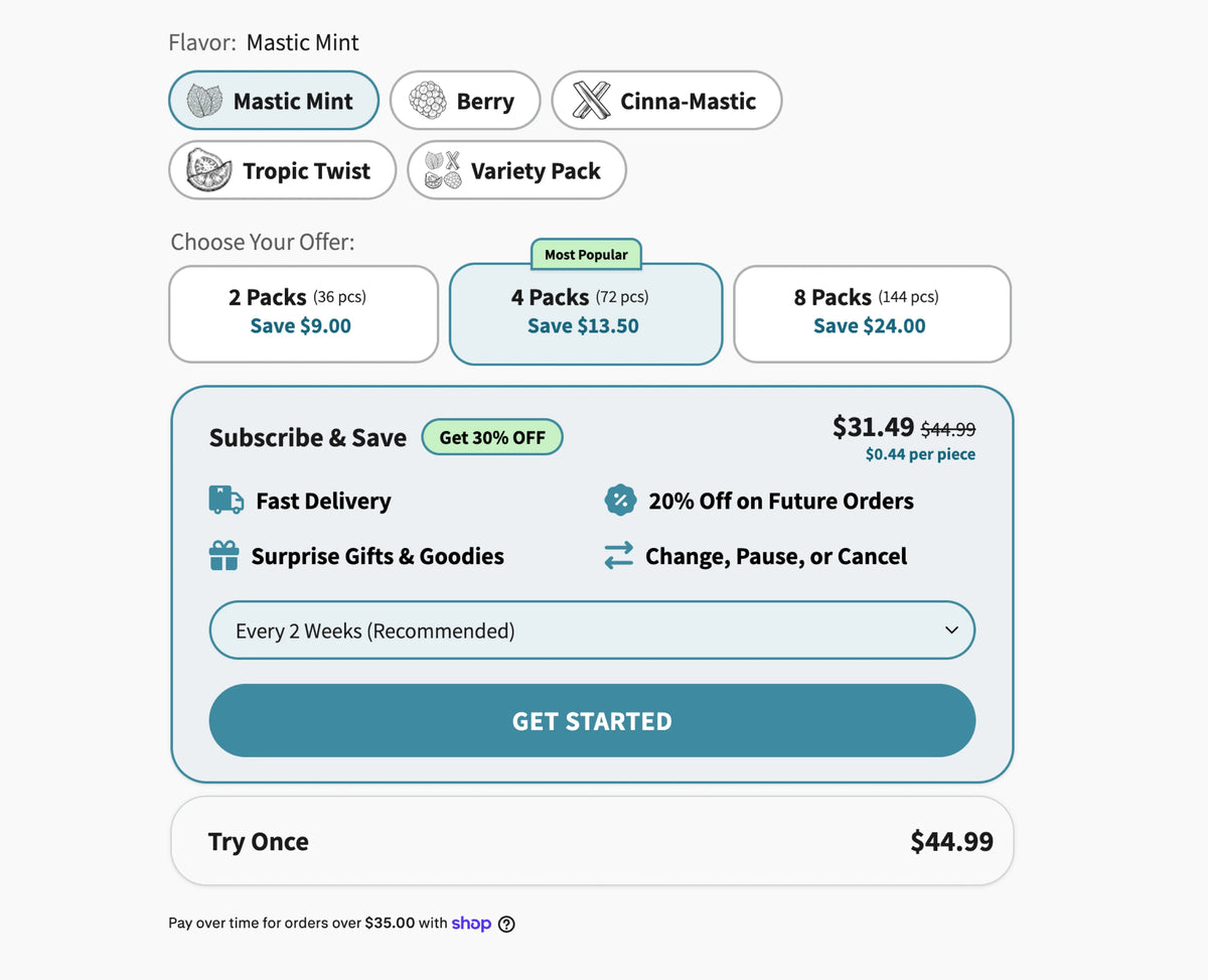 Underbrush Subscribe & Save landing page