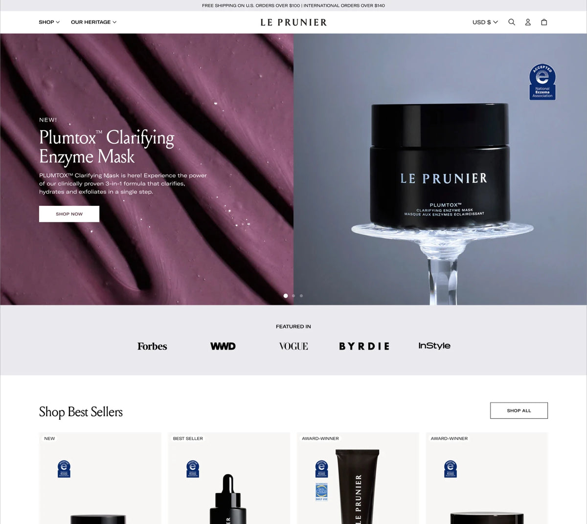 Le Prunier Shopify homepage designed by Ultra Marketing Group