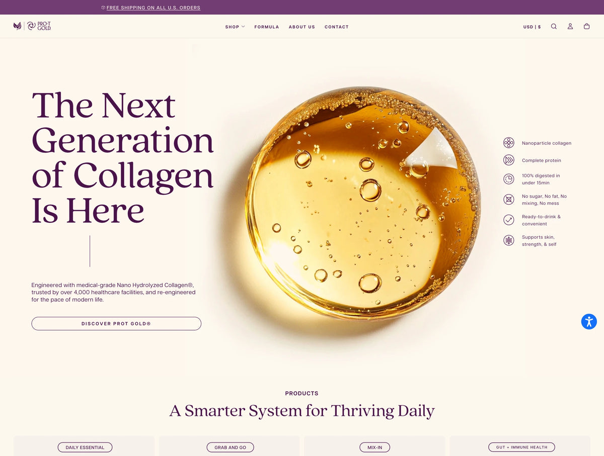Prot Gold Shopify homepage designed by Ultra Marketing Group