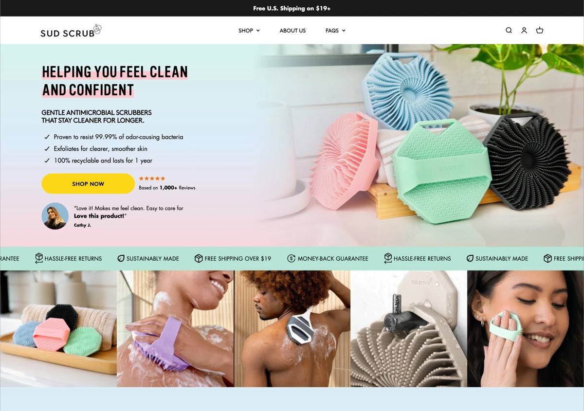 Sud Scrubs Shopify homepage designed by Ultra Marketing Group