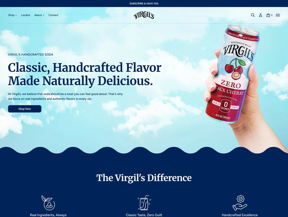 Virgil Soda Shopify homepage designed by Ultra Marketing Group